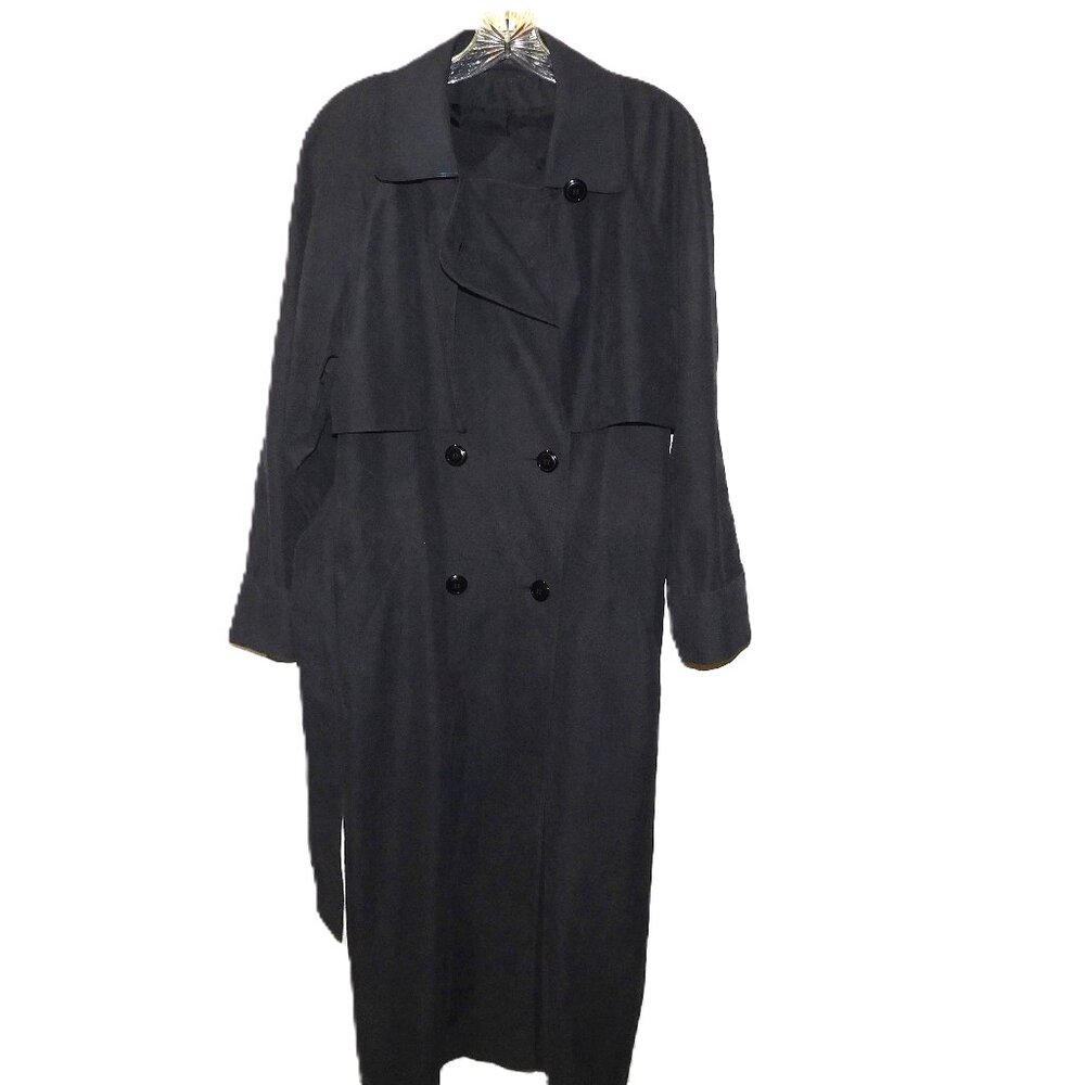 Julia Klein Black Double Breasted Belted Trench Coat Size 12P